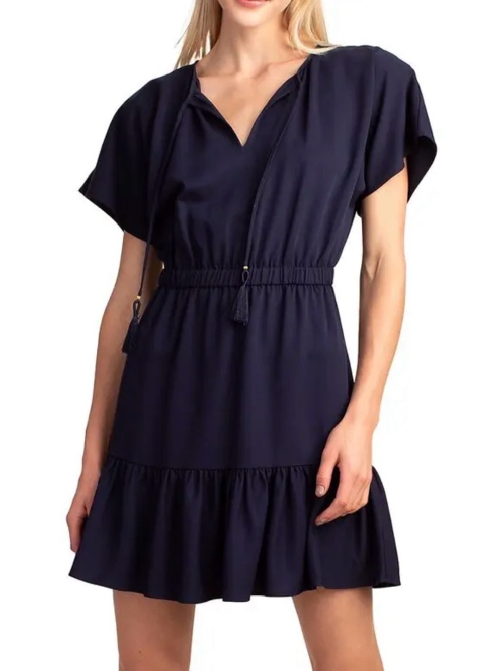 TRINA TURK Out of Office Mahalo Tiered  Dress in Indigo Navy Blue L/XL